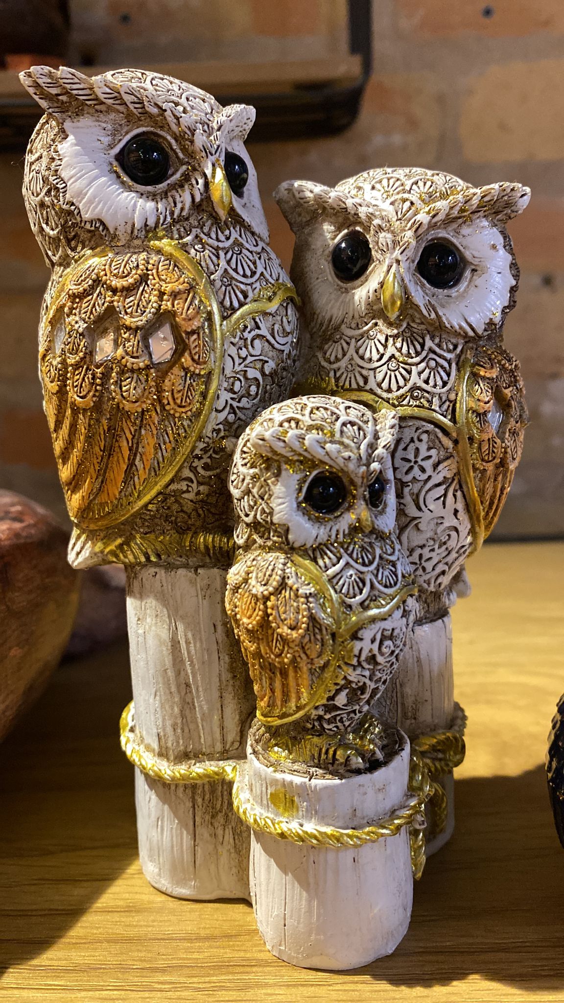 juego de 3 buhos de madera